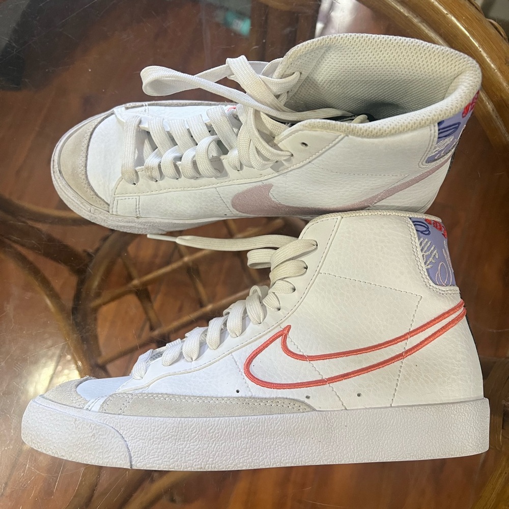 Nike White High-Top Sneakers with Coral and Lavender Accents